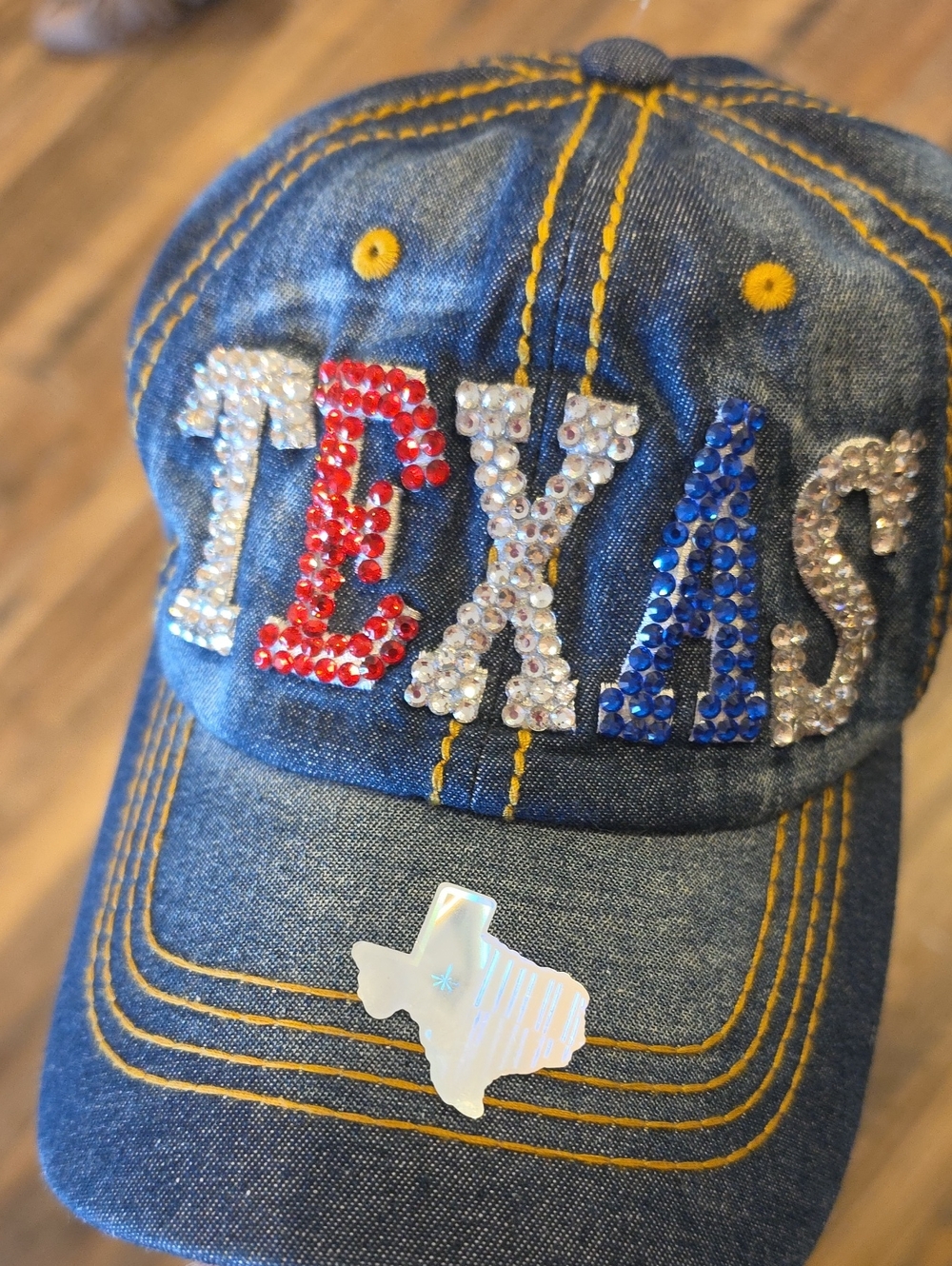 Denim Texas Rhinestone Baseball Cap - Blue